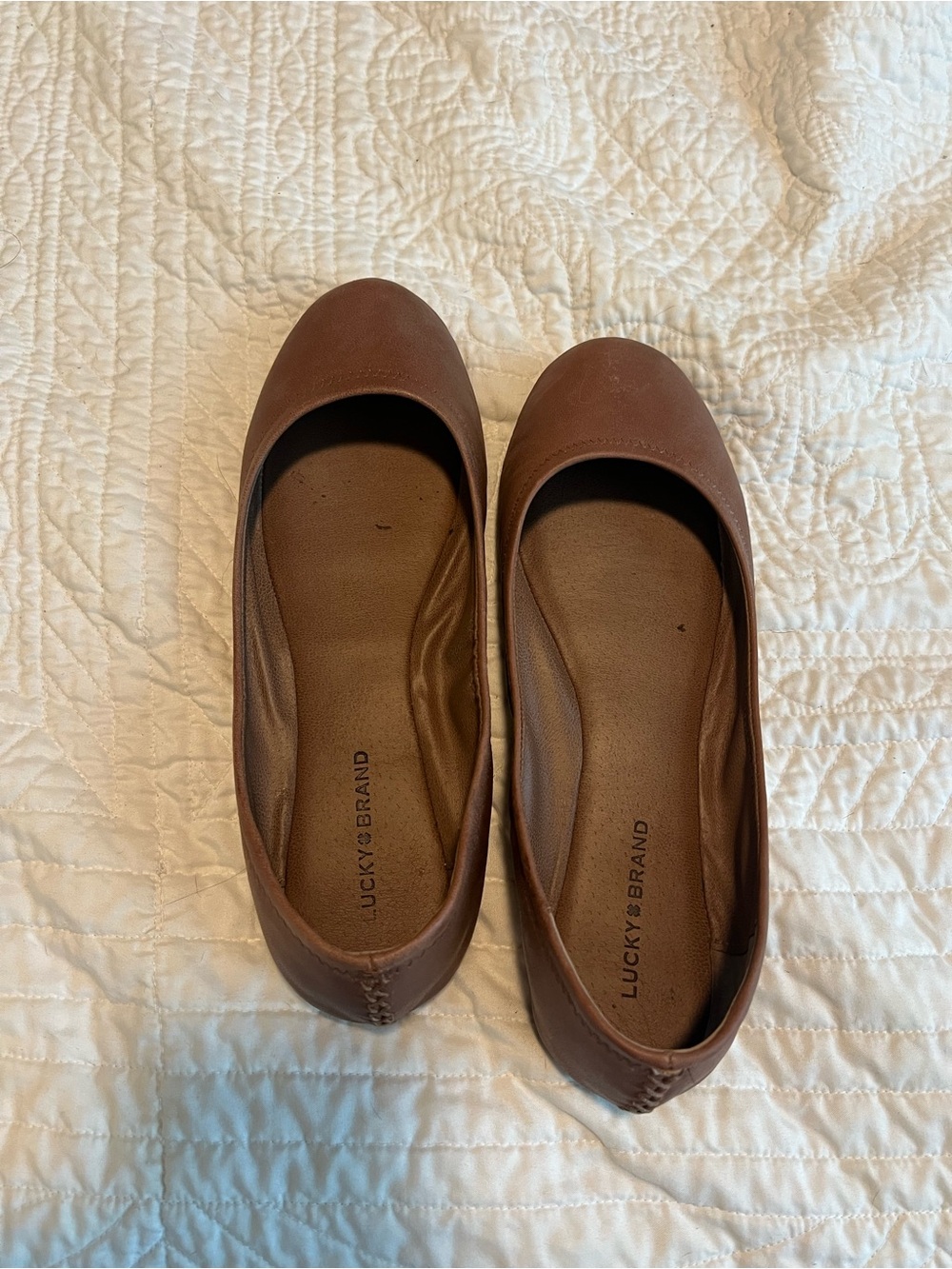 Lucky Brand Brown Leather Round-Toe Ballet Flats